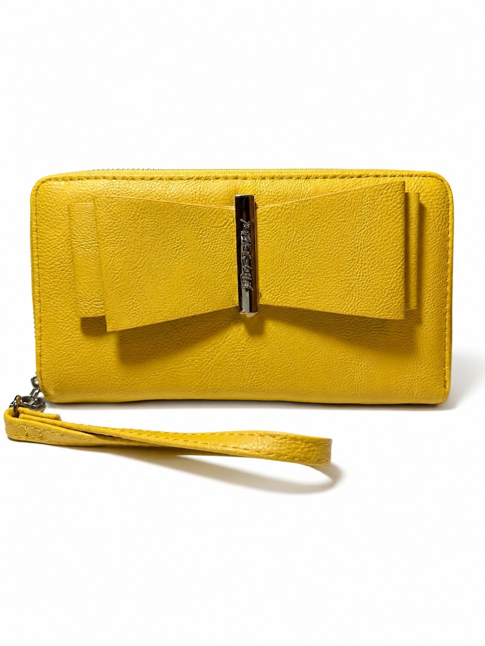Betsey Johnson Yellow Bow Zip Around Wristlet Wallet Black Interior